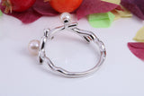 Tree Branch Ring set with Pearls and Cubic Zirconia, Made from solid Silver