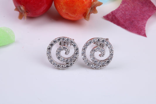 10 mm Round Swirl Cubic Zirconia set Earrings, Very Dressy, Made from Solid 925 Grade Sterling Silver