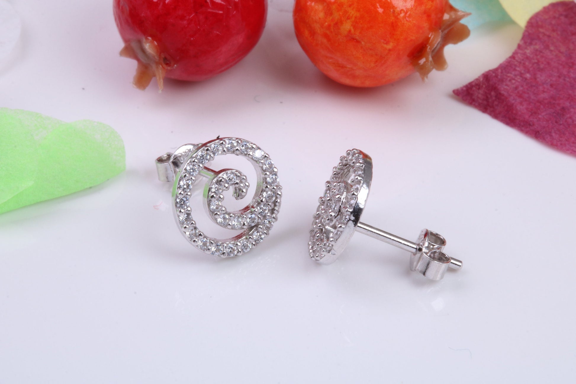 10 mm Round Swirl Cubic Zirconia set Earrings, Very Dressy, Made from Solid 925 Grade Sterling Silver