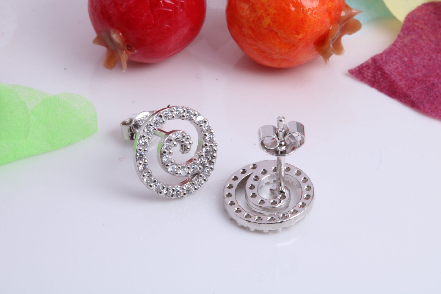10 mm Round Swirl Cubic Zirconia set Earrings, Very Dressy, Made from Solid 925 Grade Sterling Silver