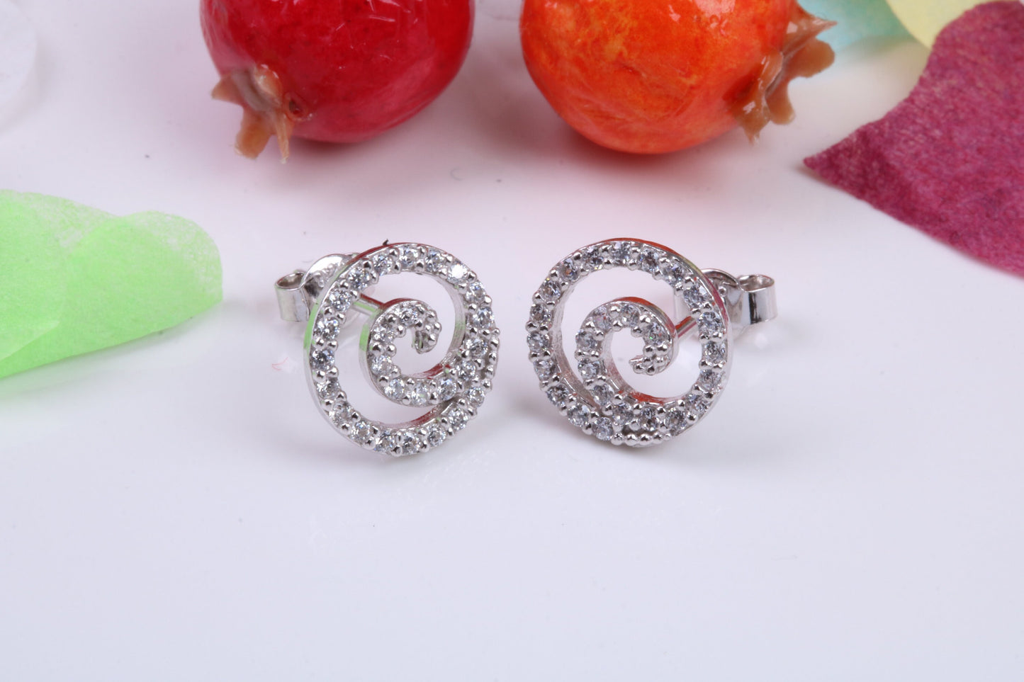 10 mm Round Swirl Cubic Zirconia set Earrings, Very Dressy, Made from Solid 925 Grade Sterling Silver