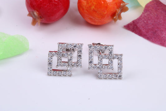 Double Square Cubic Zirconia set Earrings, Very Dressy, Made from Solid 925 Grade Sterling Silver