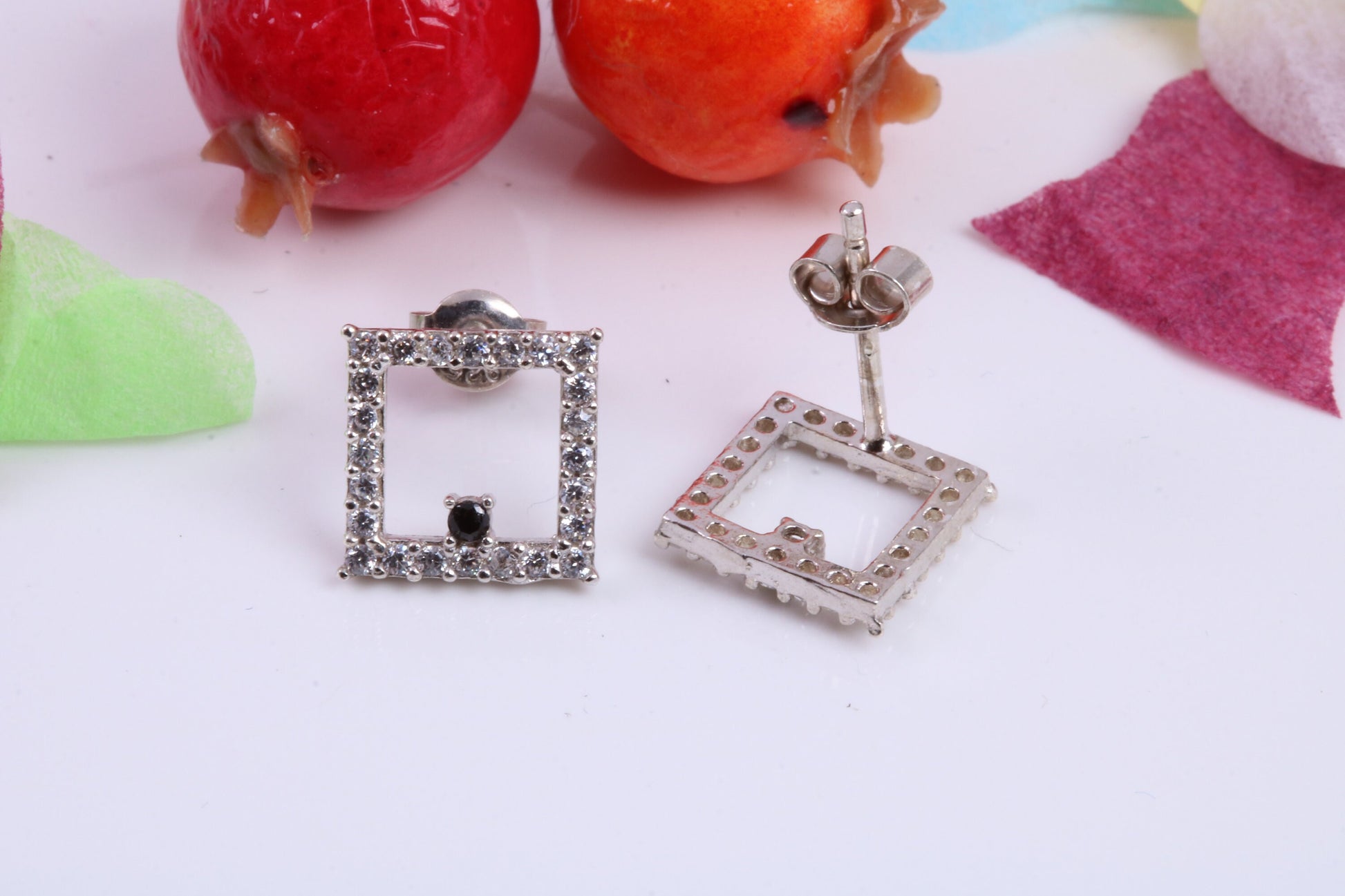 Square Stud Cubic Zirconia set Earrings, Very Dressy, Made from Solid 925 Grade Sterling Silver