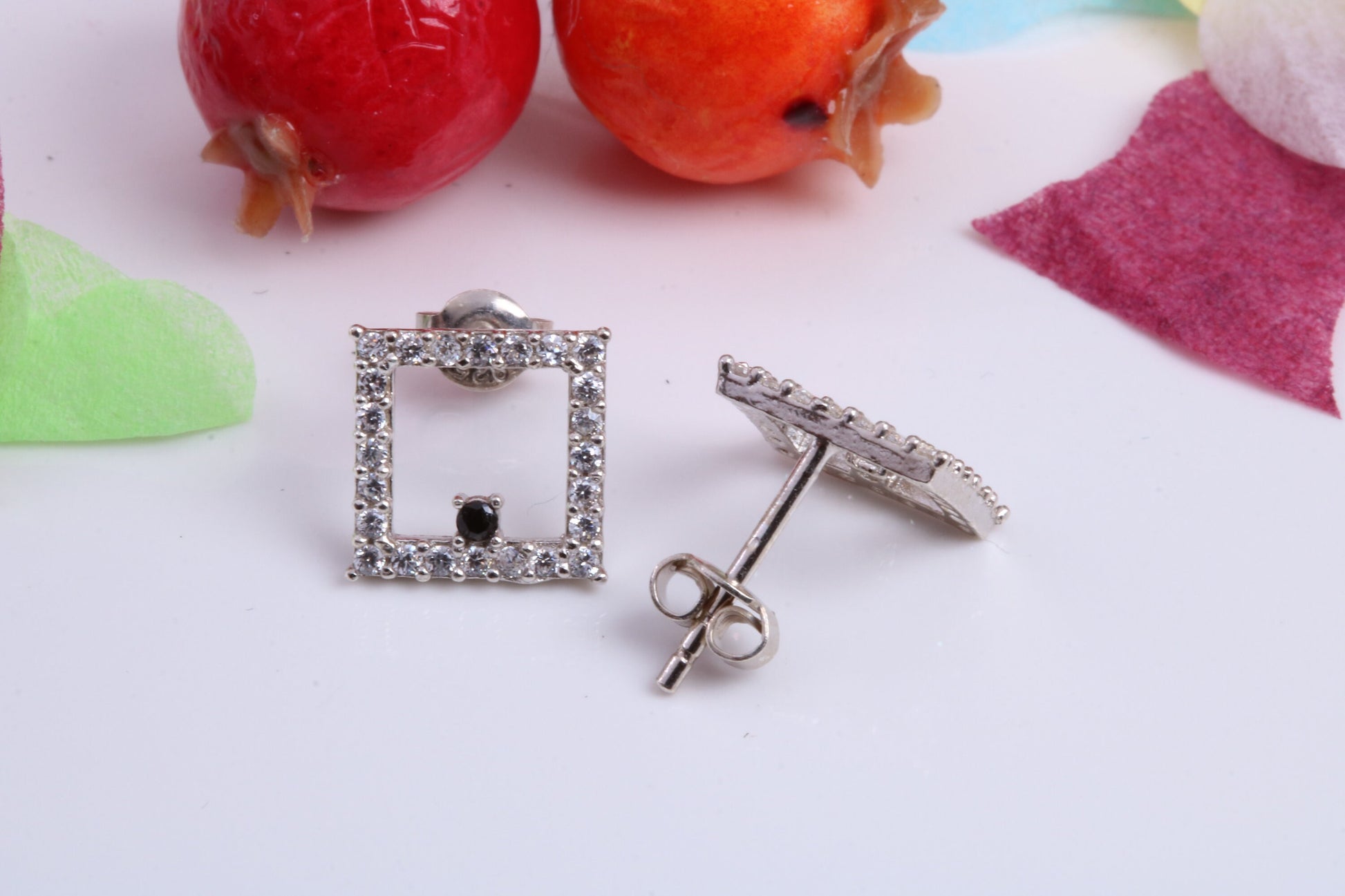 Square Stud Cubic Zirconia set Earrings, Very Dressy, Made from Solid 925 Grade Sterling Silver