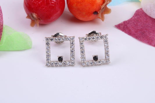 Square Stud Cubic Zirconia set Earrings, Very Dressy, Made from Solid 925 Grade Sterling Silver