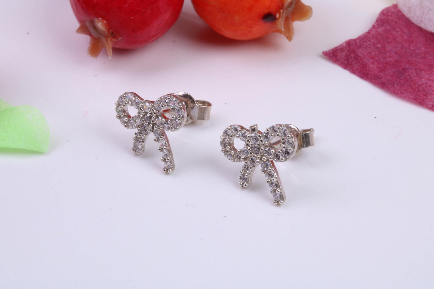 Ribbon Cubic Zirconia set Stud Earrings, Very Dressy, Made from Solid 925 Grade Sterling Silver