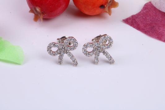 Ribbon Cubic Zirconia set Stud Earrings, Very Dressy, Made from Solid 925 Grade Sterling Silver