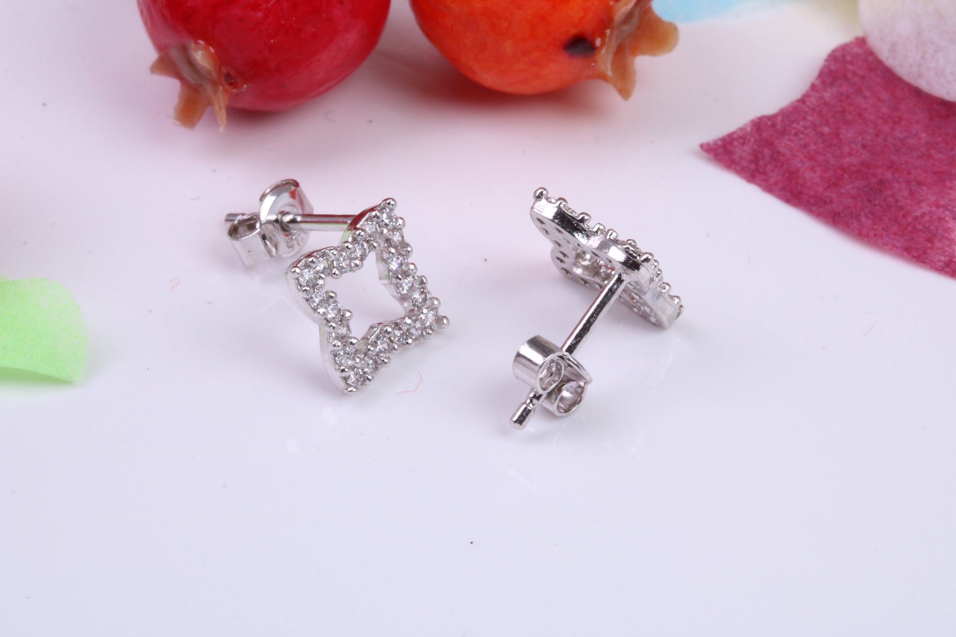 7 mm Square Stud Cubic Zirconia set Earrings, Very Dressy, Made from Solid 925 Grade Sterling Silver