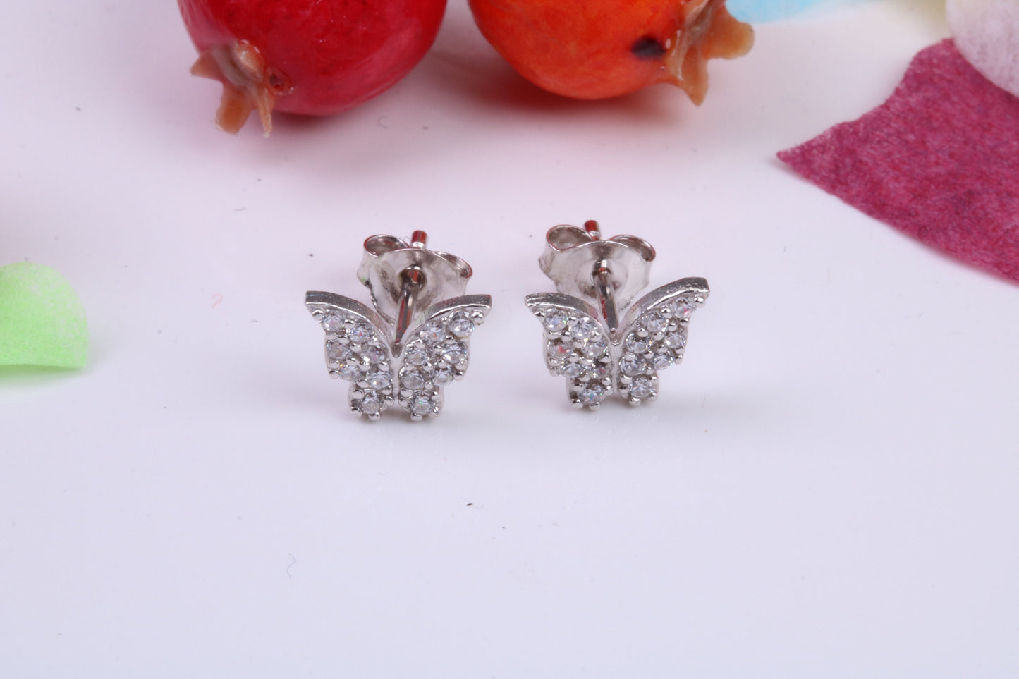 Butterfly Cubic Zirconia set Stud Earrings, Very Dressy, Made from Solid 925 Grade Sterling Silver