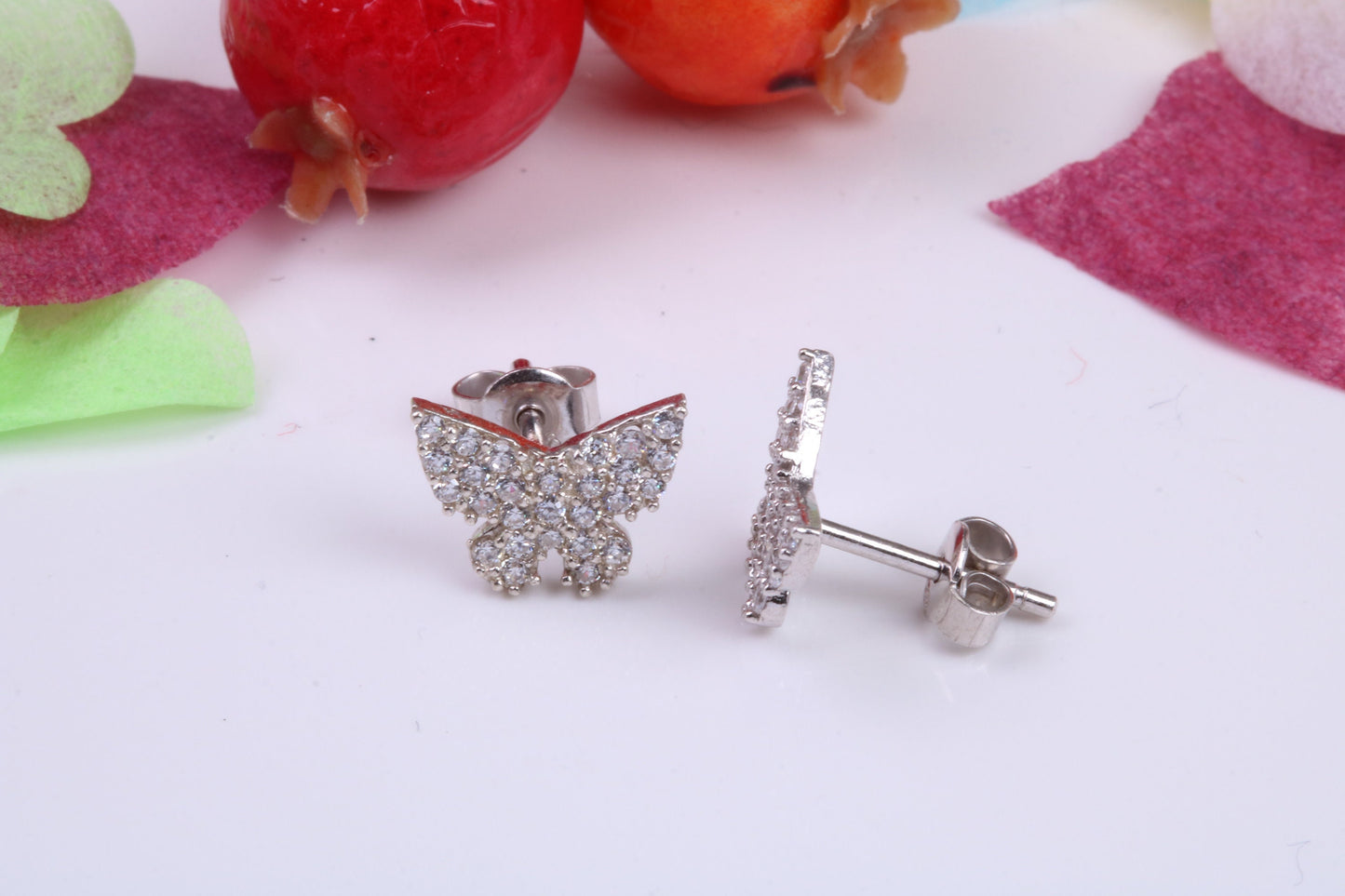 Butterfly Cubic Zirconia set Stud Earrings, Very Dressy, Made from Solid 925 Grade Sterling Silver