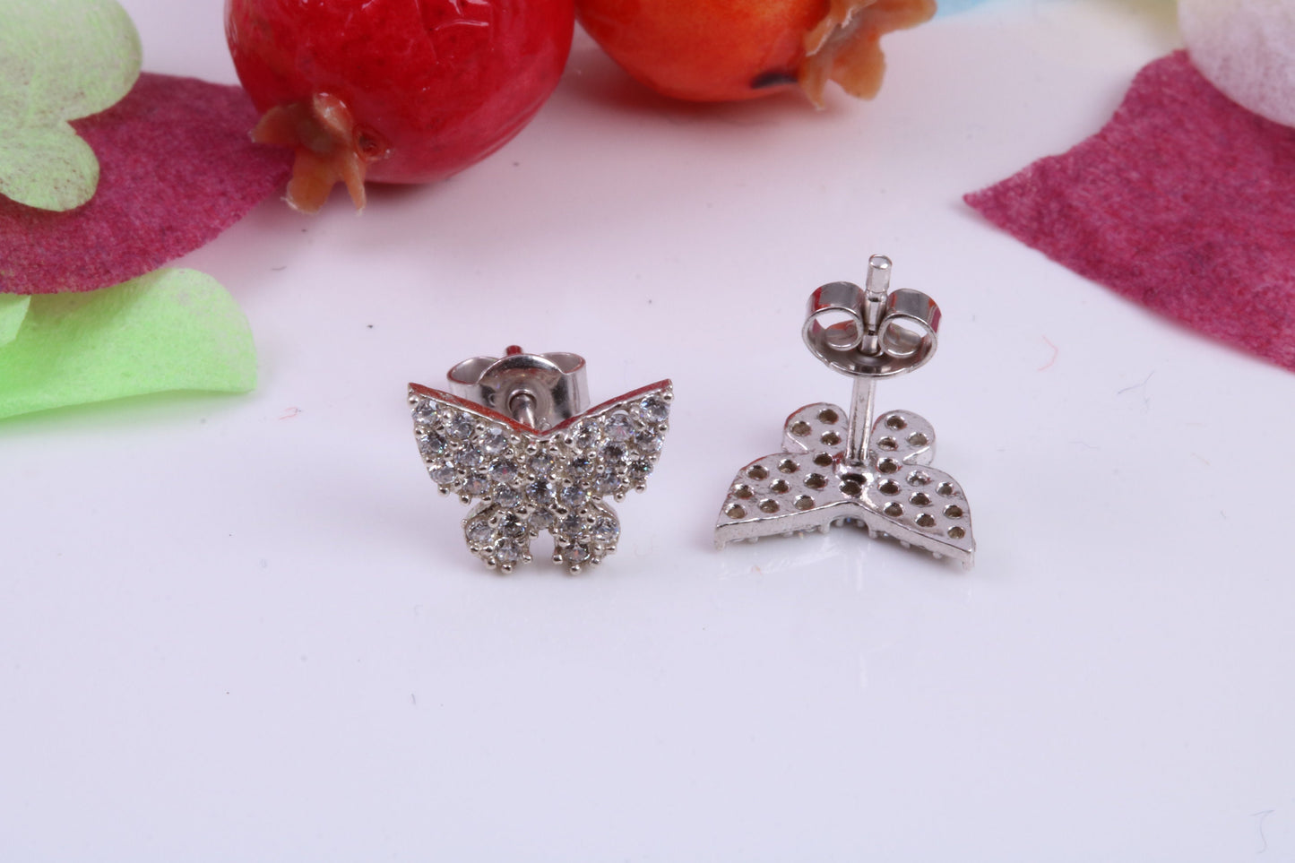 Butterfly Cubic Zirconia set Stud Earrings, Very Dressy, Made from Solid 925 Grade Sterling Silver