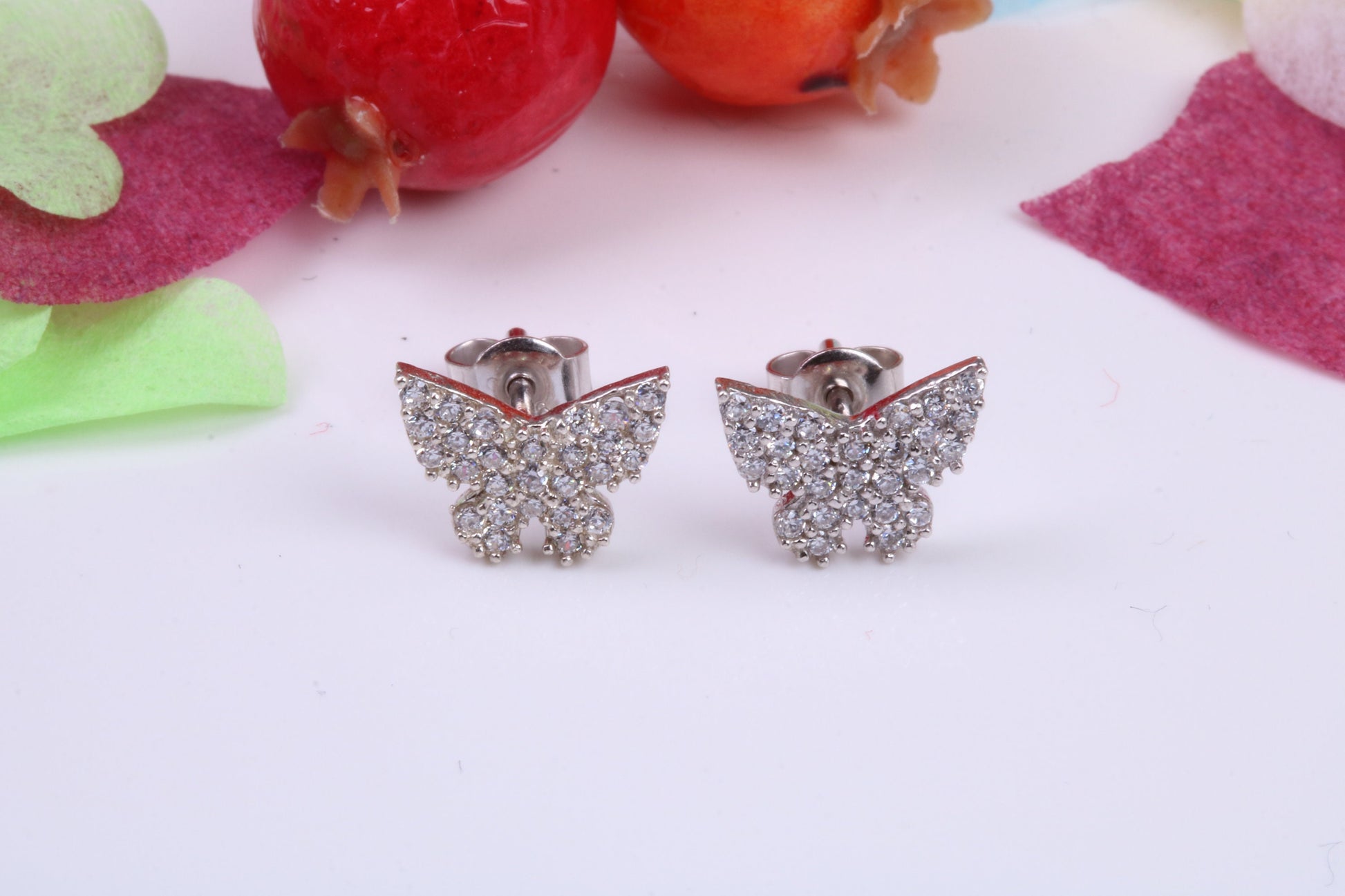 Butterfly Cubic Zirconia set Stud Earrings, Very Dressy, Made from Solid 925 Grade Sterling Silver