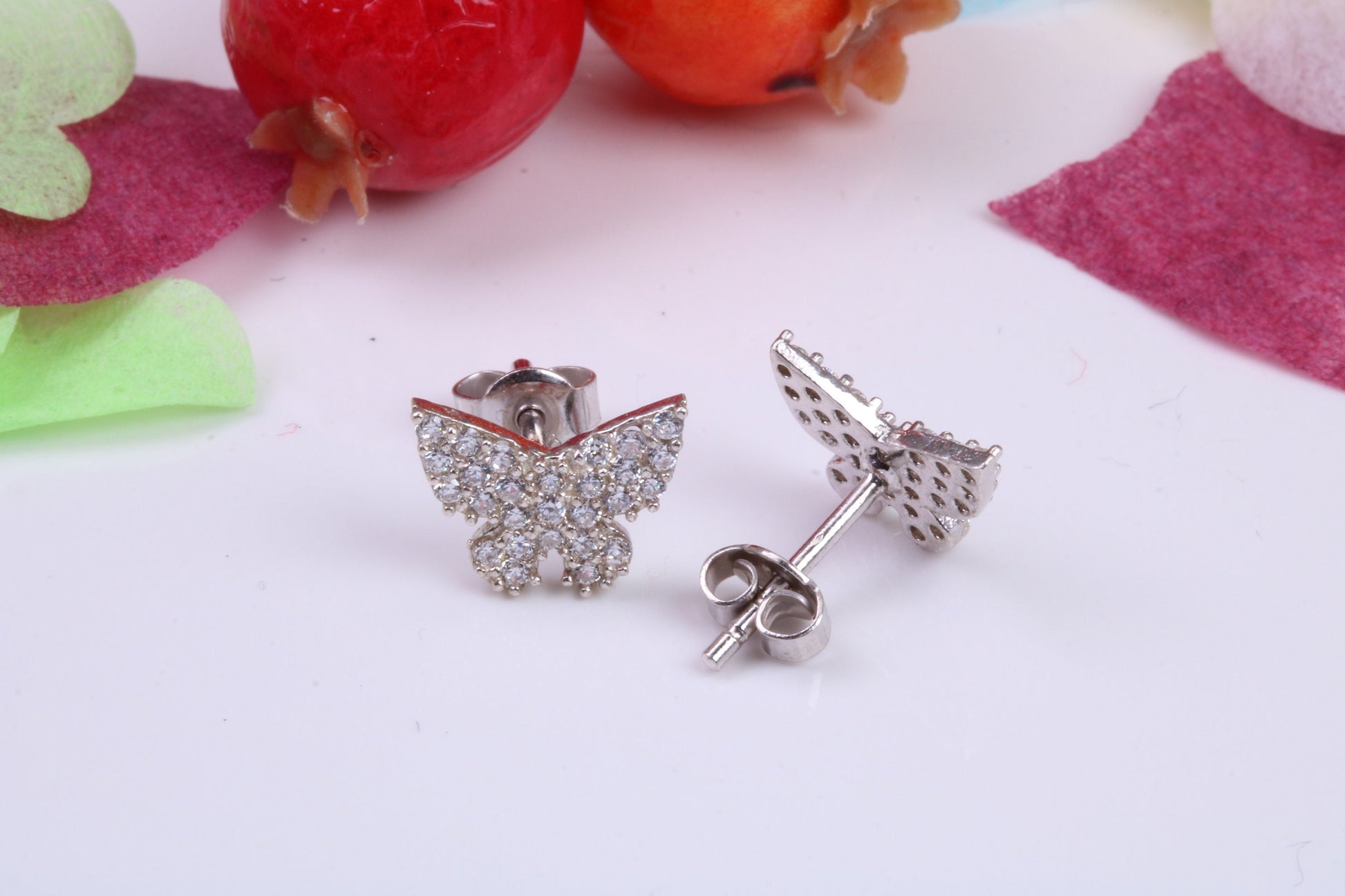 Butterfly Cubic Zirconia set Stud Earrings, Very Dressy, Made from Solid 925 Grade Sterling Silver