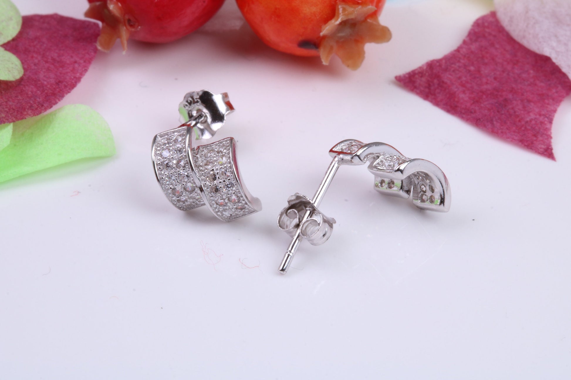 Cubic Zirconia set Stud Earrings, Very Dressy, Made from Solid 925 Grade Sterling Silver