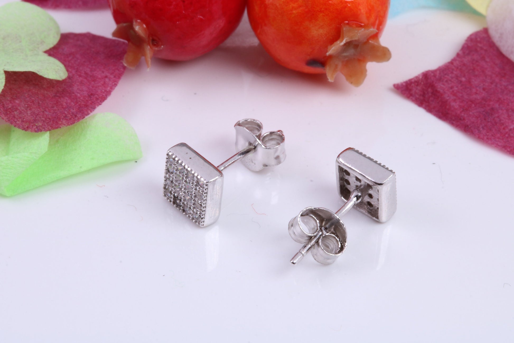 6 mm Square Stud Cubic Zirconia set Earrings, Very Dressy, Made from Solid 925 Grade Sterling Silver