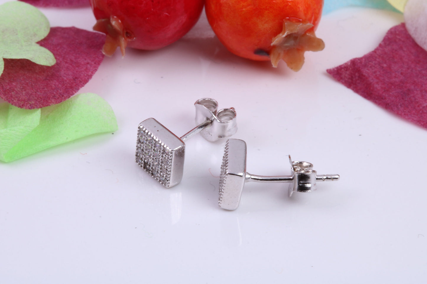 6 mm Square Stud Cubic Zirconia set Earrings, Very Dressy, Made from Solid 925 Grade Sterling Silver