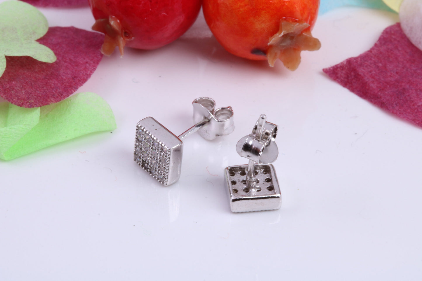 6 mm Square Stud Cubic Zirconia set Earrings, Very Dressy, Made from Solid 925 Grade Sterling Silver