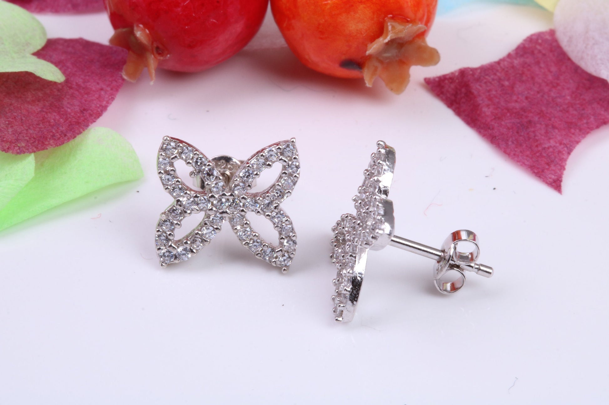 Butterfly Cubic Zirconia set Stud Earrings, Very Dressy, Made from Solid 925 Grade Sterling Silver