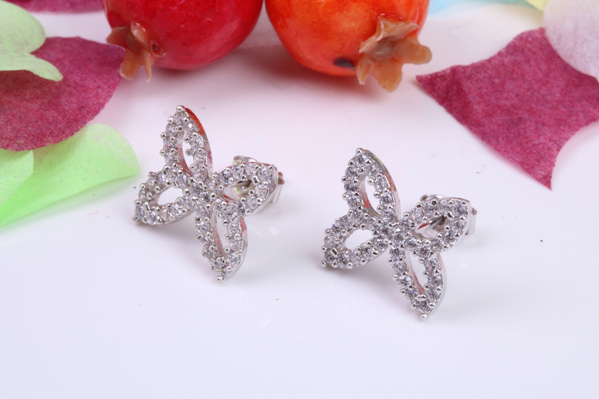 Butterfly Cubic Zirconia set Stud Earrings, Very Dressy, Made from Solid 925 Grade Sterling Silver