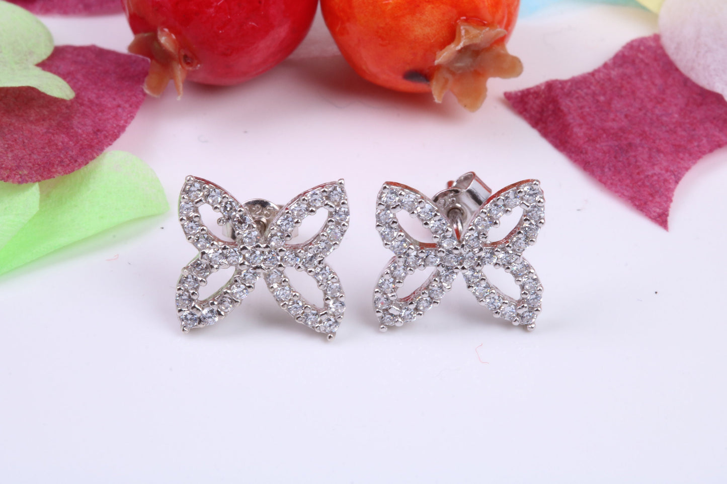 Butterfly Cubic Zirconia set Stud Earrings, Very Dressy, Made from Solid 925 Grade Sterling Silver