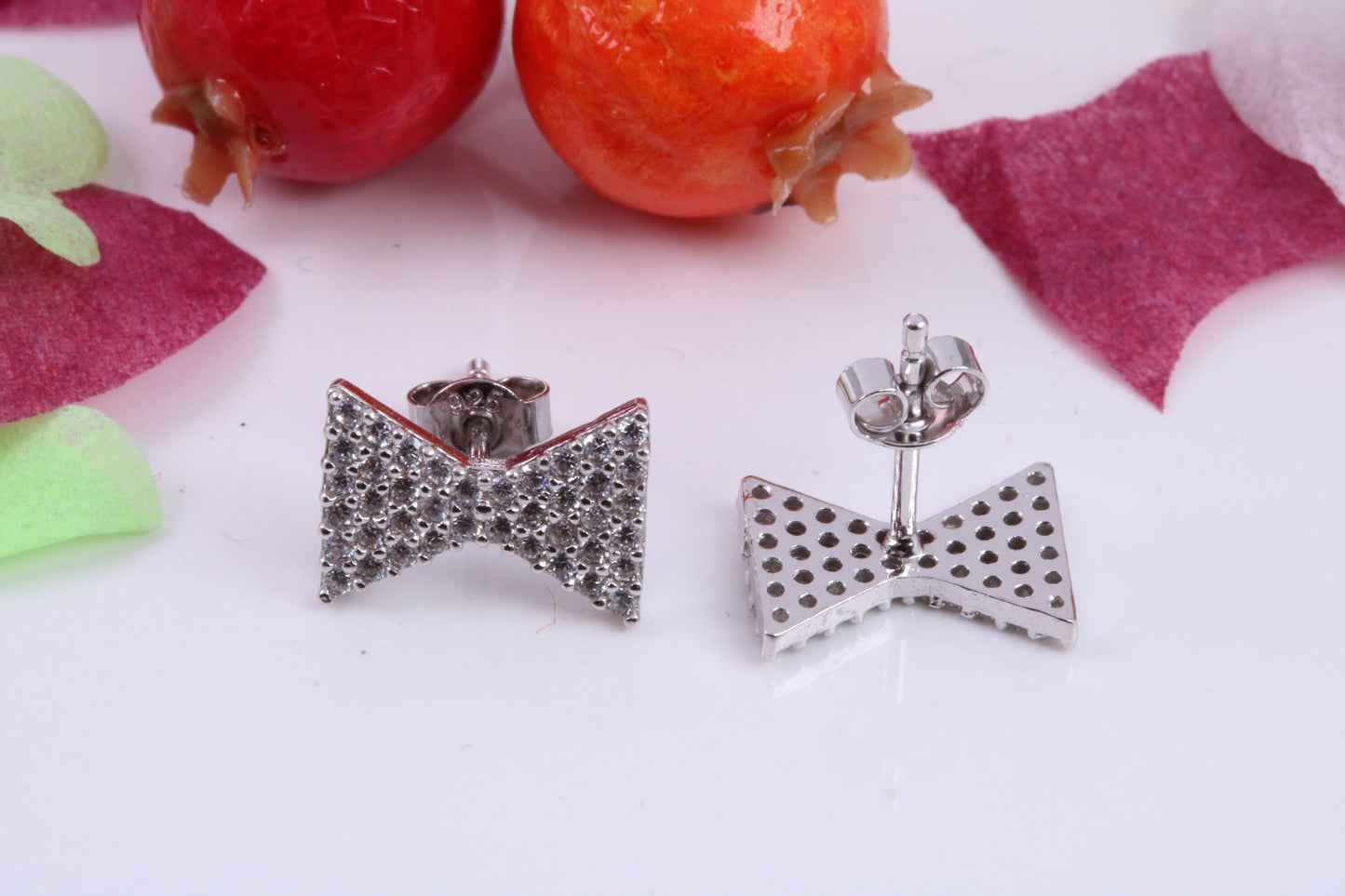 Bow Tie Cubic Zirconia set Stud Earrings, Very Dressy, Made from Solid 925 Grade Sterling Silver