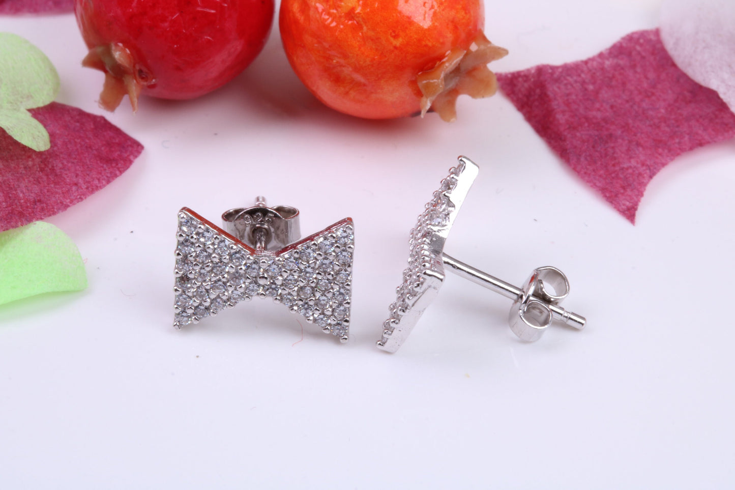 Bow Tie Cubic Zirconia set Stud Earrings, Very Dressy, Made from Solid 925 Grade Sterling Silver