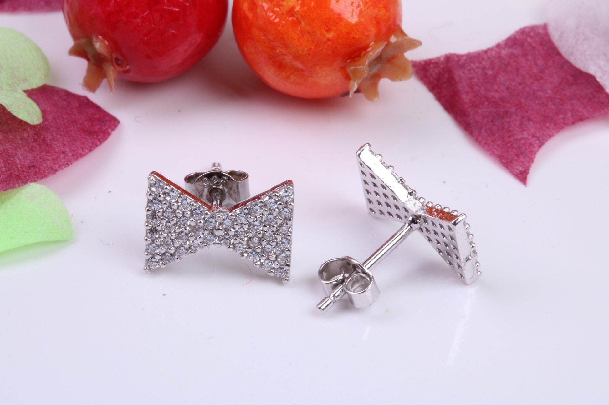 Bow Tie Cubic Zirconia set Stud Earrings, Very Dressy, Made from Solid 925 Grade Sterling Silver