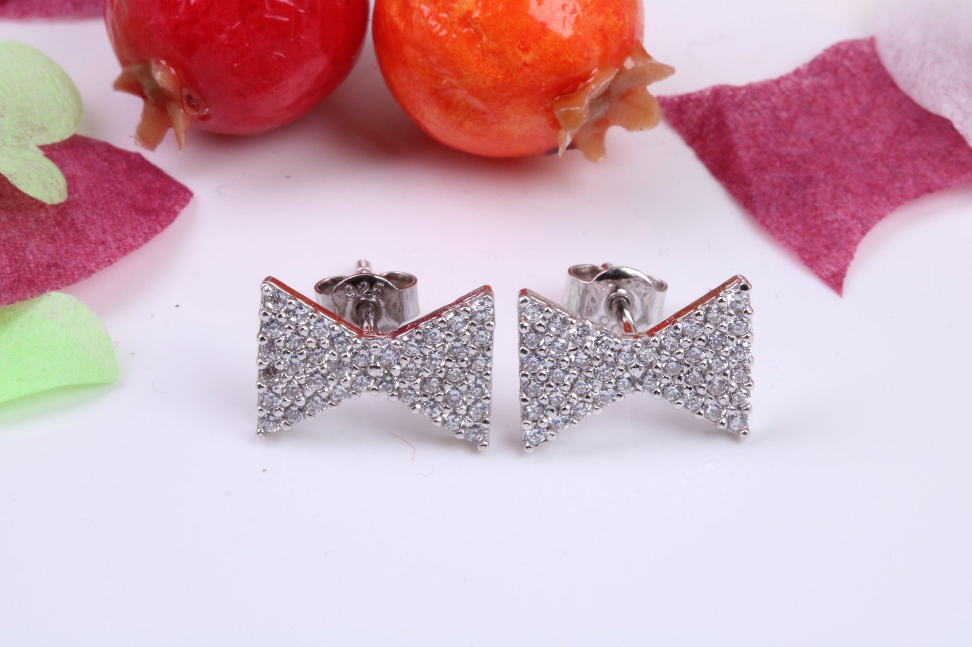 Bow Tie Cubic Zirconia set Stud Earrings, Very Dressy, Made from Solid 925 Grade Sterling Silver