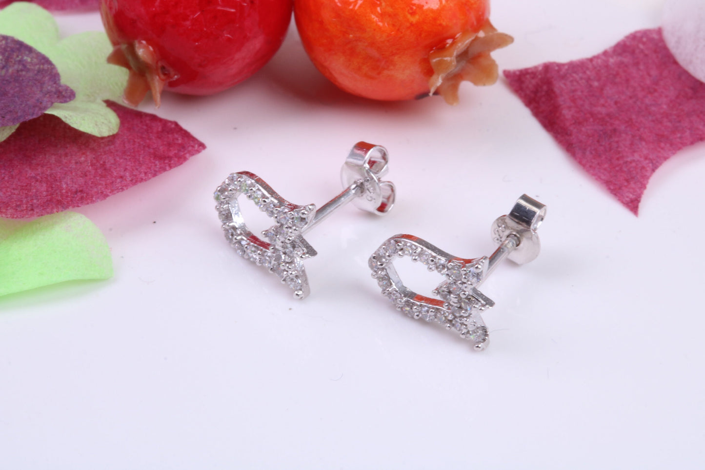 Tulip Flower Cubic Zirconia set Stud Earrings, Very Dressy, Made from Solid 925 Grade Sterling Silver