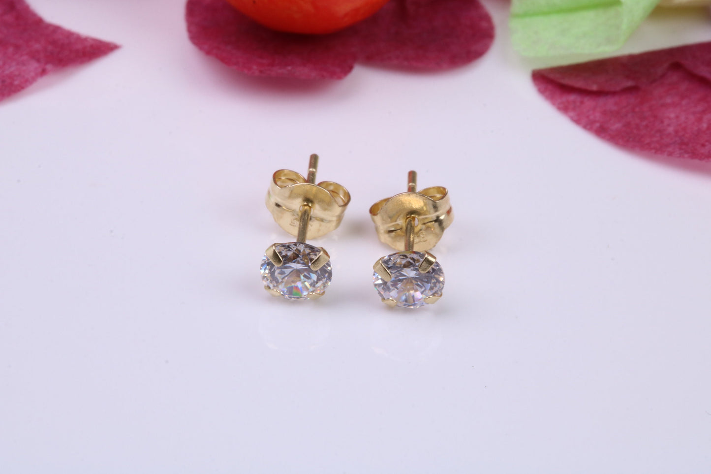 4 mm Round Cubic Zirconia set Stud Earrings, Made from Solid 9ct Yellow Gold