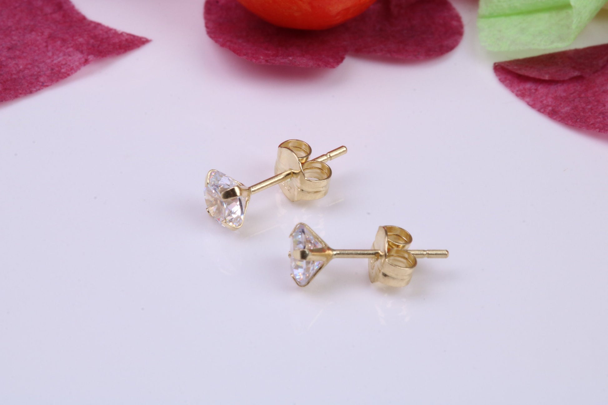 4 mm Round Cubic Zirconia set Stud Earrings, Made from Solid 9ct Yellow Gold