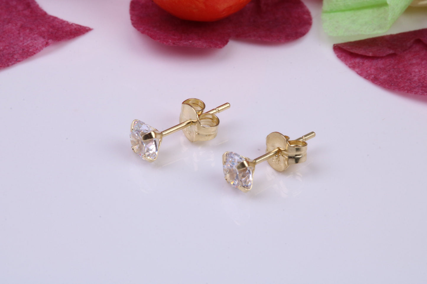 4 mm Round Cubic Zirconia set Stud Earrings, Made from Solid 9ct Yellow Gold