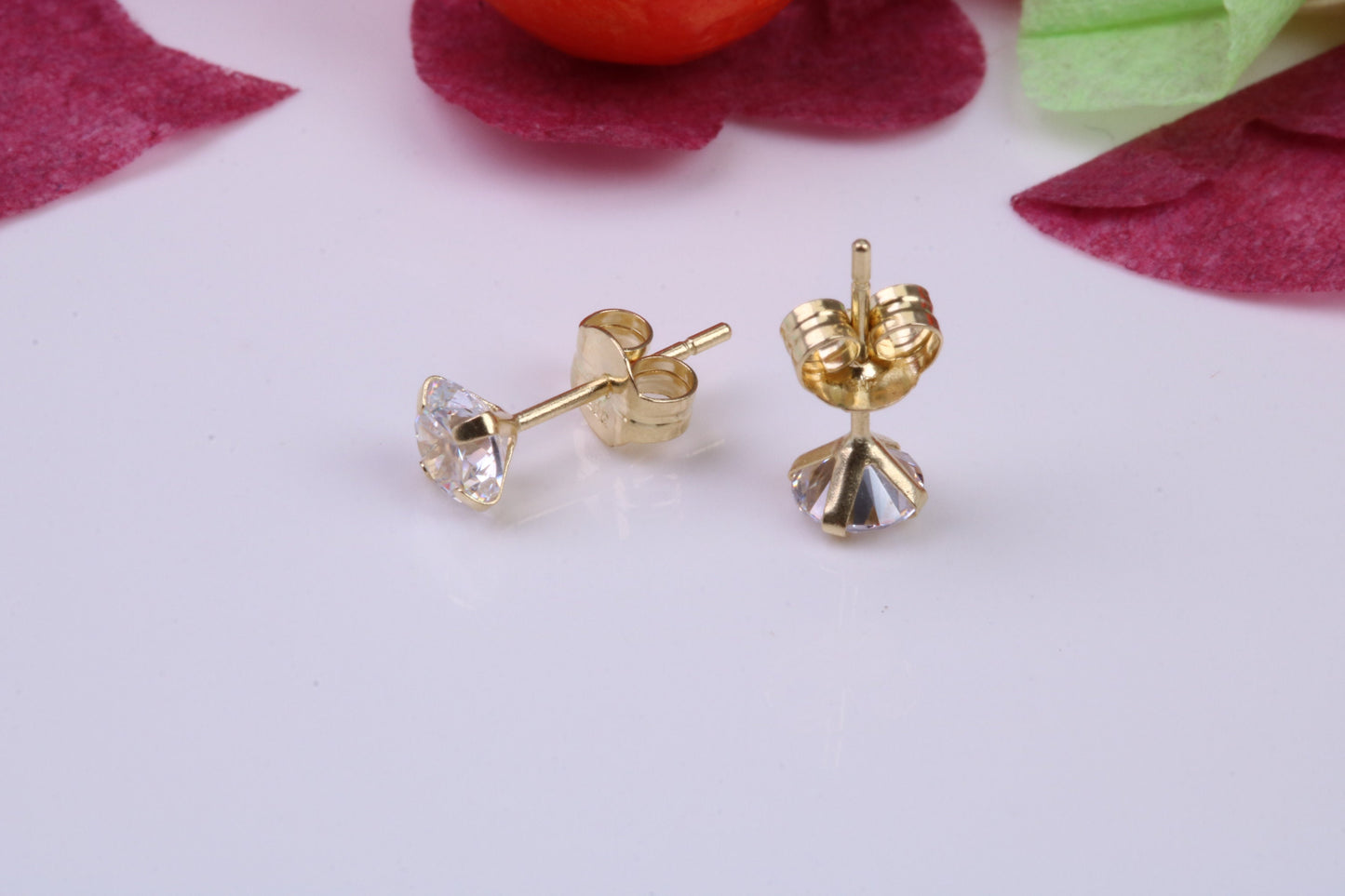 4 mm Round Cubic Zirconia set Stud Earrings, Made from Solid 9ct Yellow Gold