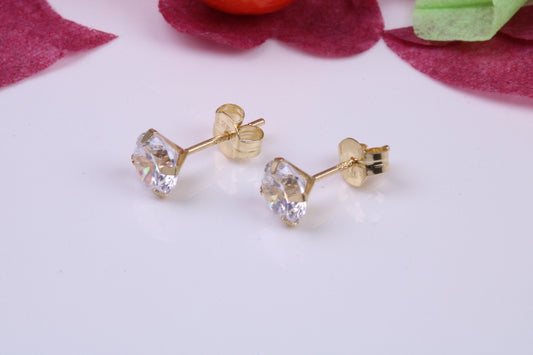 5 mm Round Cubic Zirconia set Stud Earrings, Made from Solid 9ct Yellow Gold