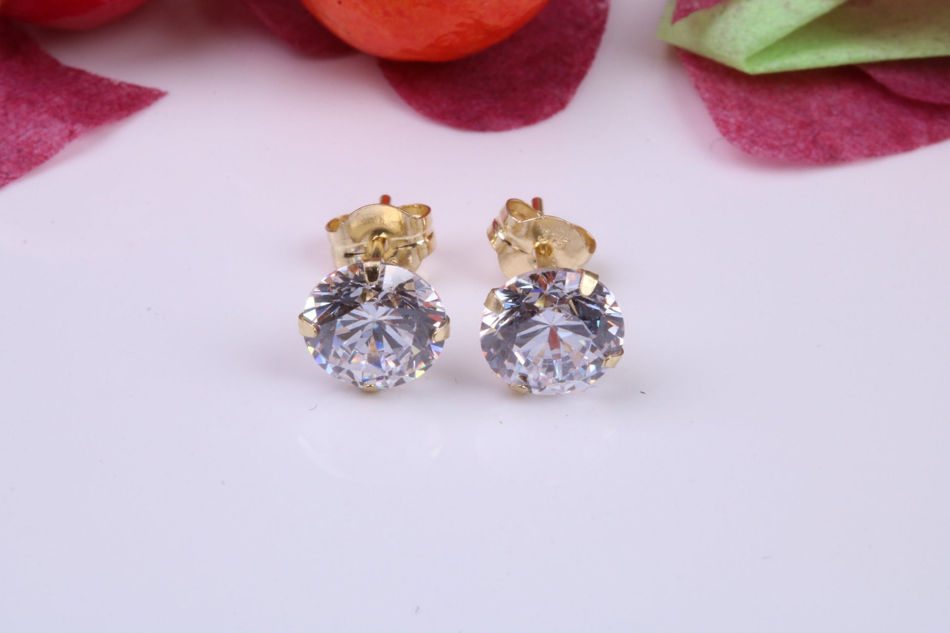 6 mm Round Cubic Zirconia set Stud Earrings, Made from Solid 9ct Yellow Gold