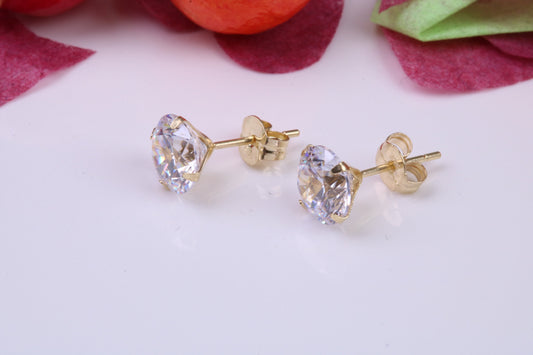 6 mm Round Cubic Zirconia set Stud Earrings, Made from Solid 9ct Yellow Gold