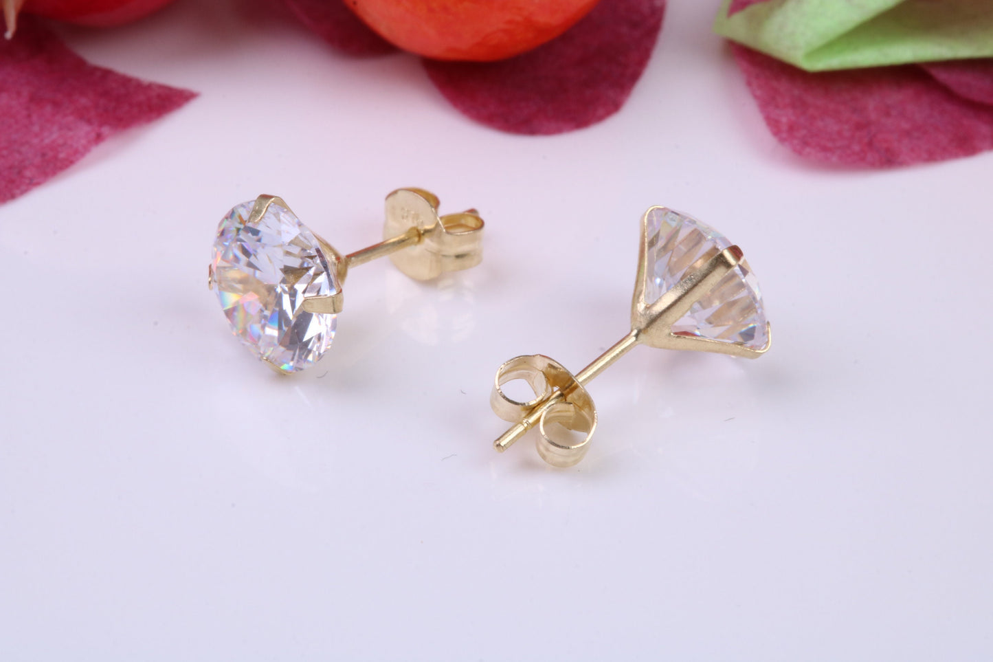 7 mm Round Cubic Zirconia set Stud Earrings, Made from Solid 9ct Yellow Gold