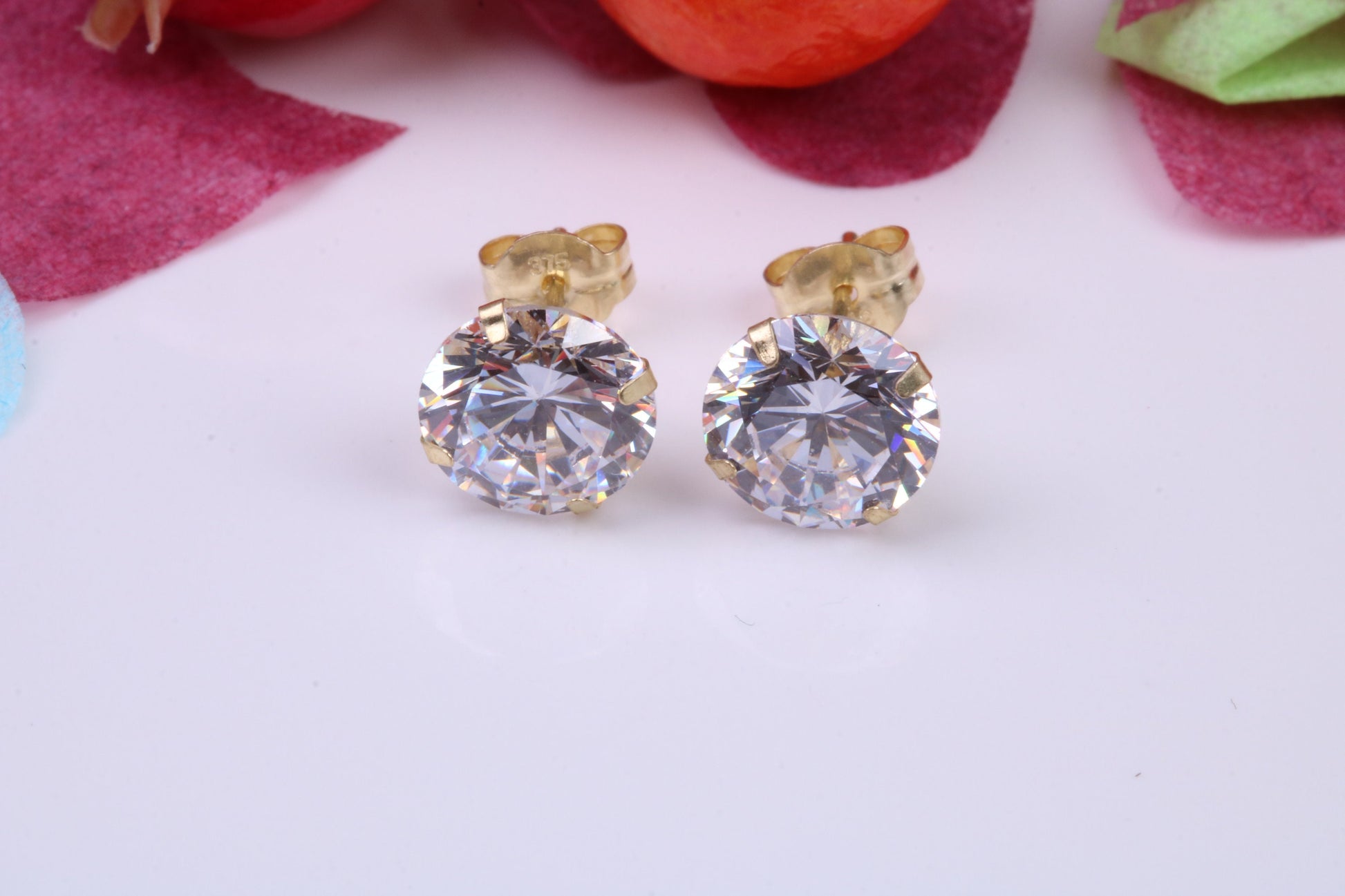 7 mm Round Cubic Zirconia set Stud Earrings, Made from Solid 9ct Yellow Gold