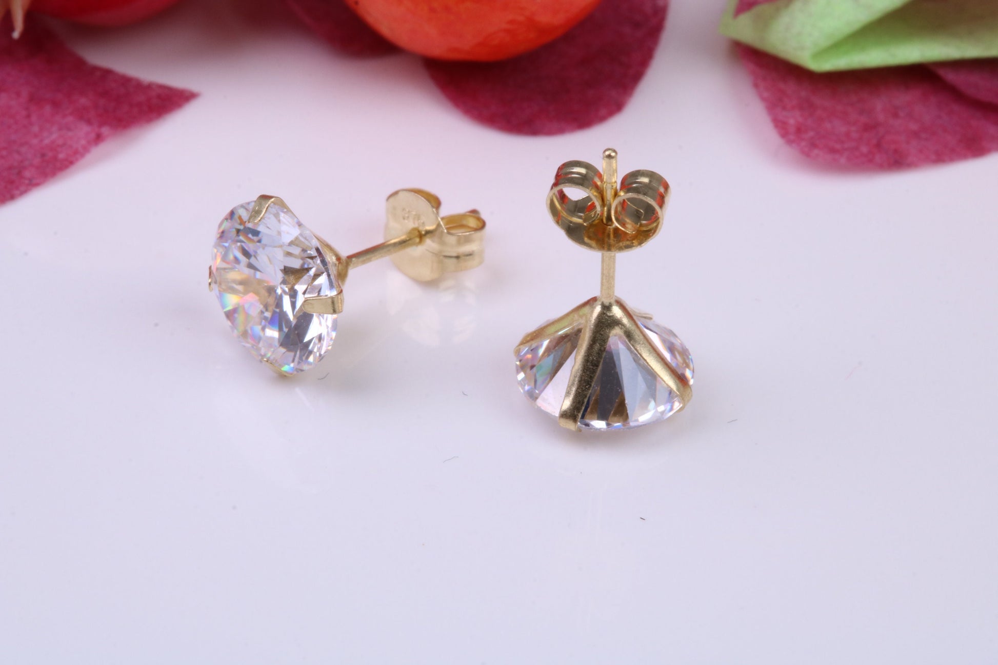 7 mm Round Cubic Zirconia set Stud Earrings, Made from Solid 9ct Yellow Gold