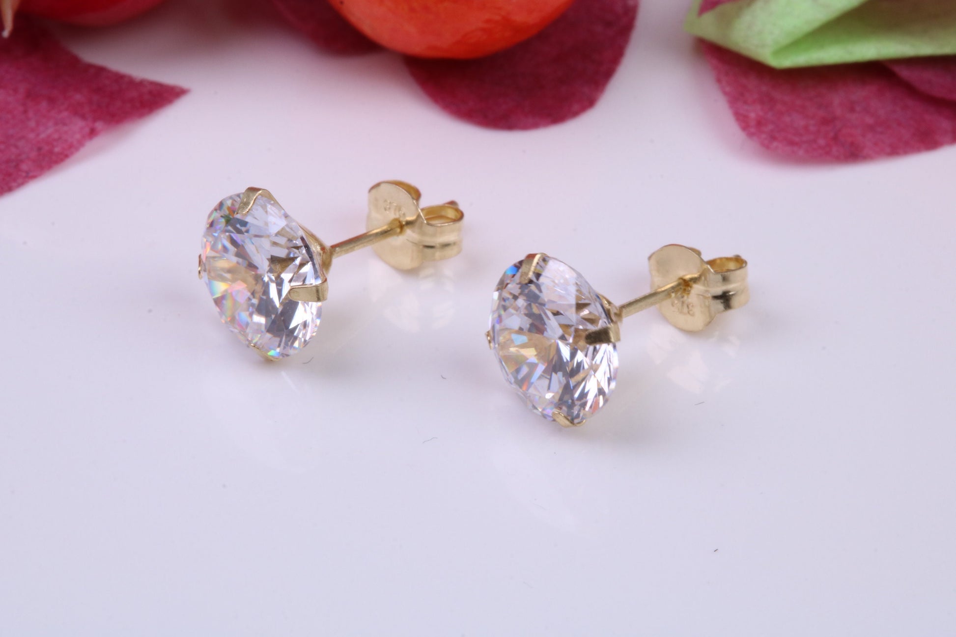 7 mm Round Cubic Zirconia set Stud Earrings, Made from Solid 9ct Yellow Gold