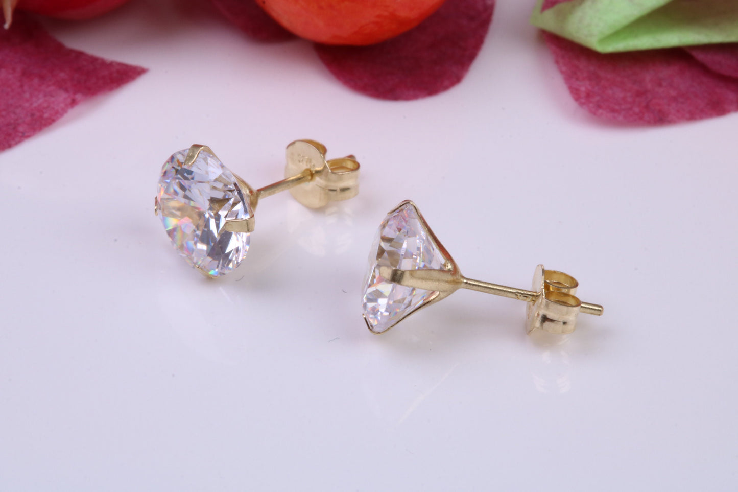 7 mm Round Cubic Zirconia set Stud Earrings, Made from Solid 9ct Yellow Gold