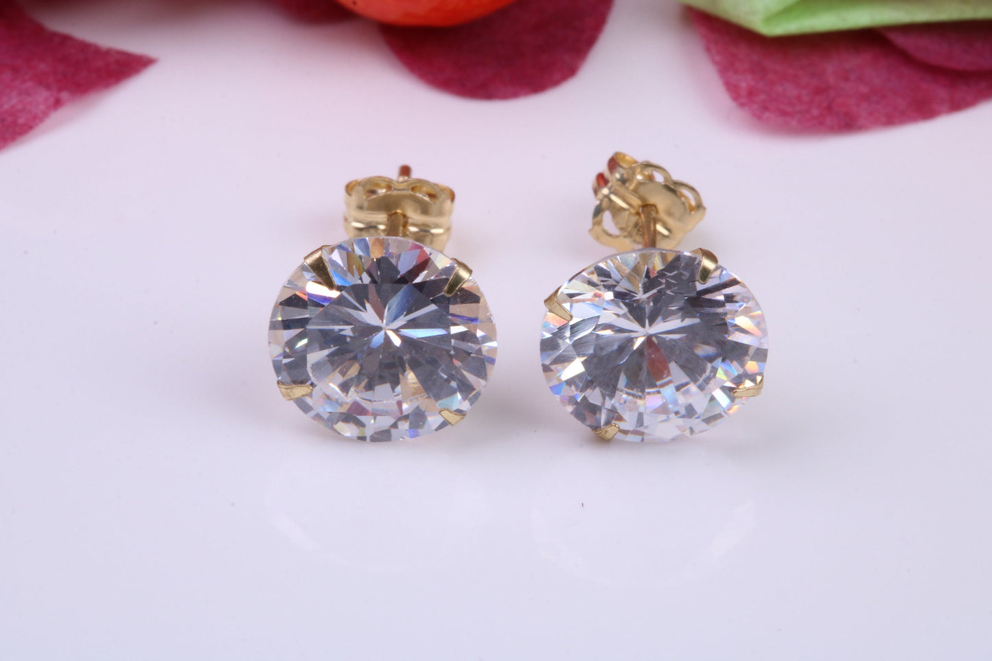 8 mm Round Cubic Zirconia set Stud Earrings, Made from Solid 9ct Yellow Gold