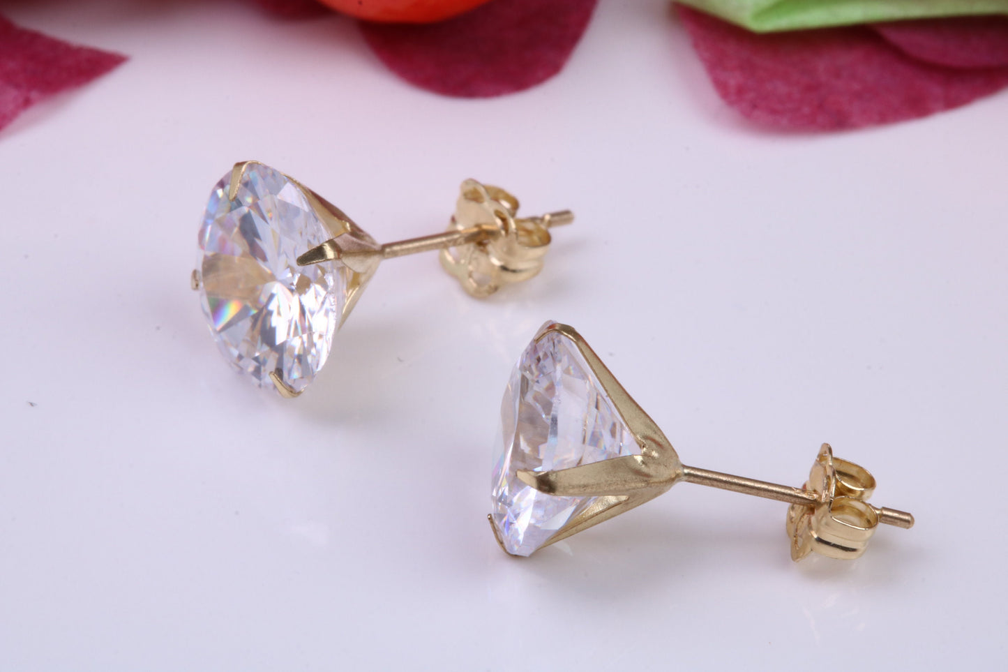 8 mm Round Cubic Zirconia set Stud Earrings, Made from Solid 9ct Yellow Gold