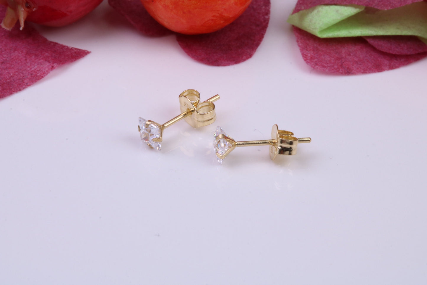 3 mm Square Cubic Zirconia set Stud Earrings, Made from Solid 9ct Yellow Gold