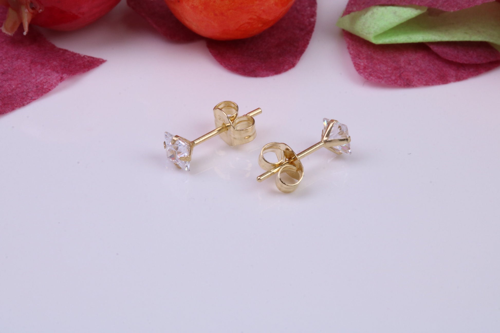 3 mm Square Cubic Zirconia set Stud Earrings, Made from Solid 9ct Yellow Gold