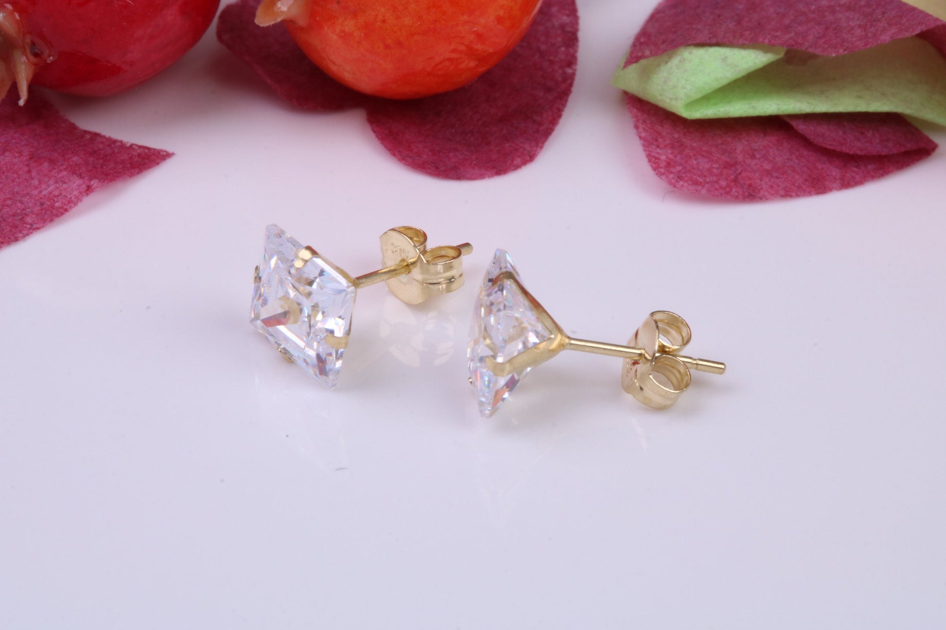 6 mm Square Cubic Zirconia set Stud Earrings, Made from Solid 9ct Yellow Gold