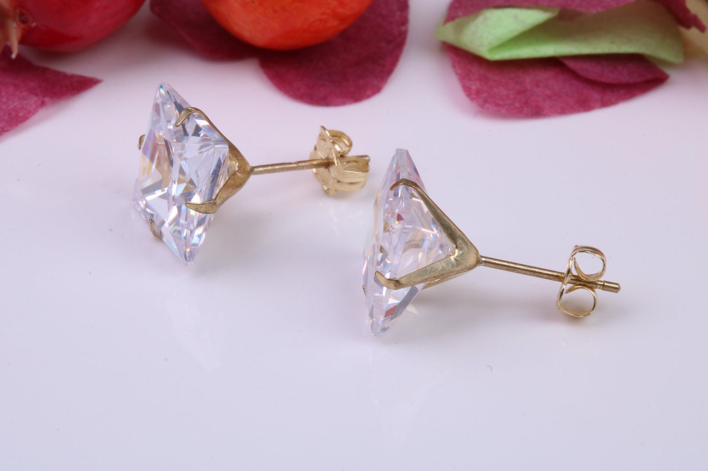 9 mm Square Cubic Zirconia set Stud Earrings, Made from Solid 9ct Yellow Gold