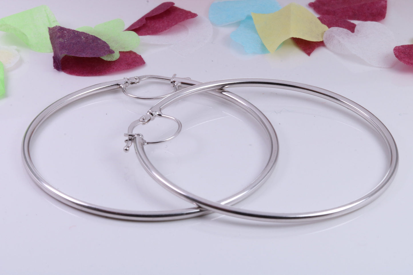 Very Large 42 mm Round Sleeper Hoop Earrings Made from 925 Grade Sterling Silver