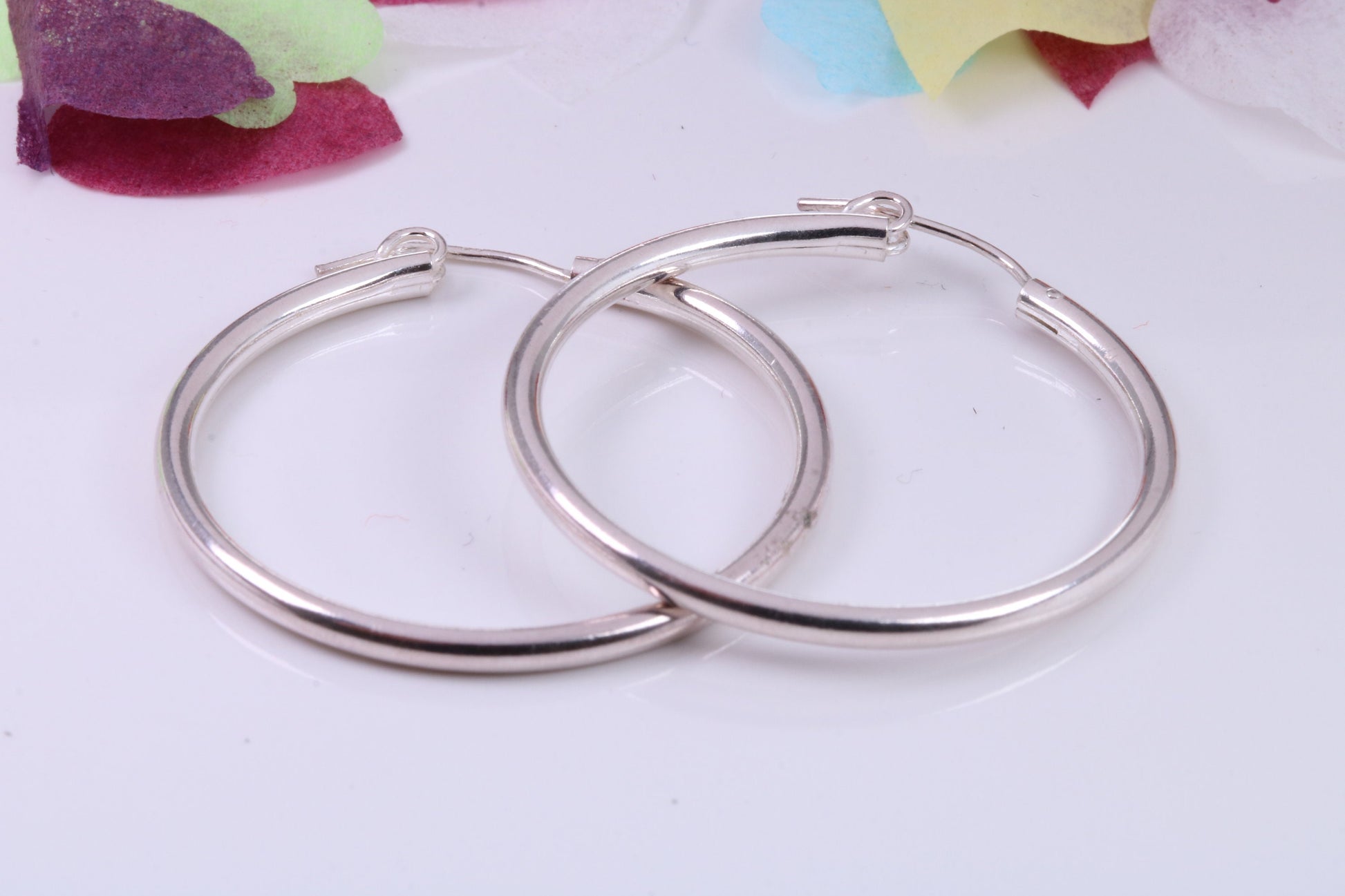 Large 35 mm Round Sleeper Hoop Earrings Made from 925 Grade Sterling Silver