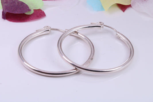 Large 35 mm Round Sleeper Hoop Earrings Made from 925 Grade Sterling Silver